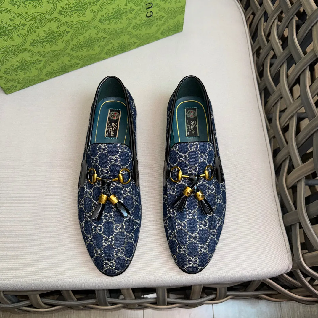 Men's shoes 💰900 Gucci～High-end genuine leather outsole men's casual leather shoes｜The upper is made of imported original presbyopic canvas fabric with top layer cowhide material｜Classic horsebit decoration｜Genuine leather handmade tassel embellishment｜Low-key luxury temperament｜Comfortable foot feeling｜Imported genuine leather outsole｜First layer cowhide inner padding｜Fine details Size: 39-44 (customized at 45.46)